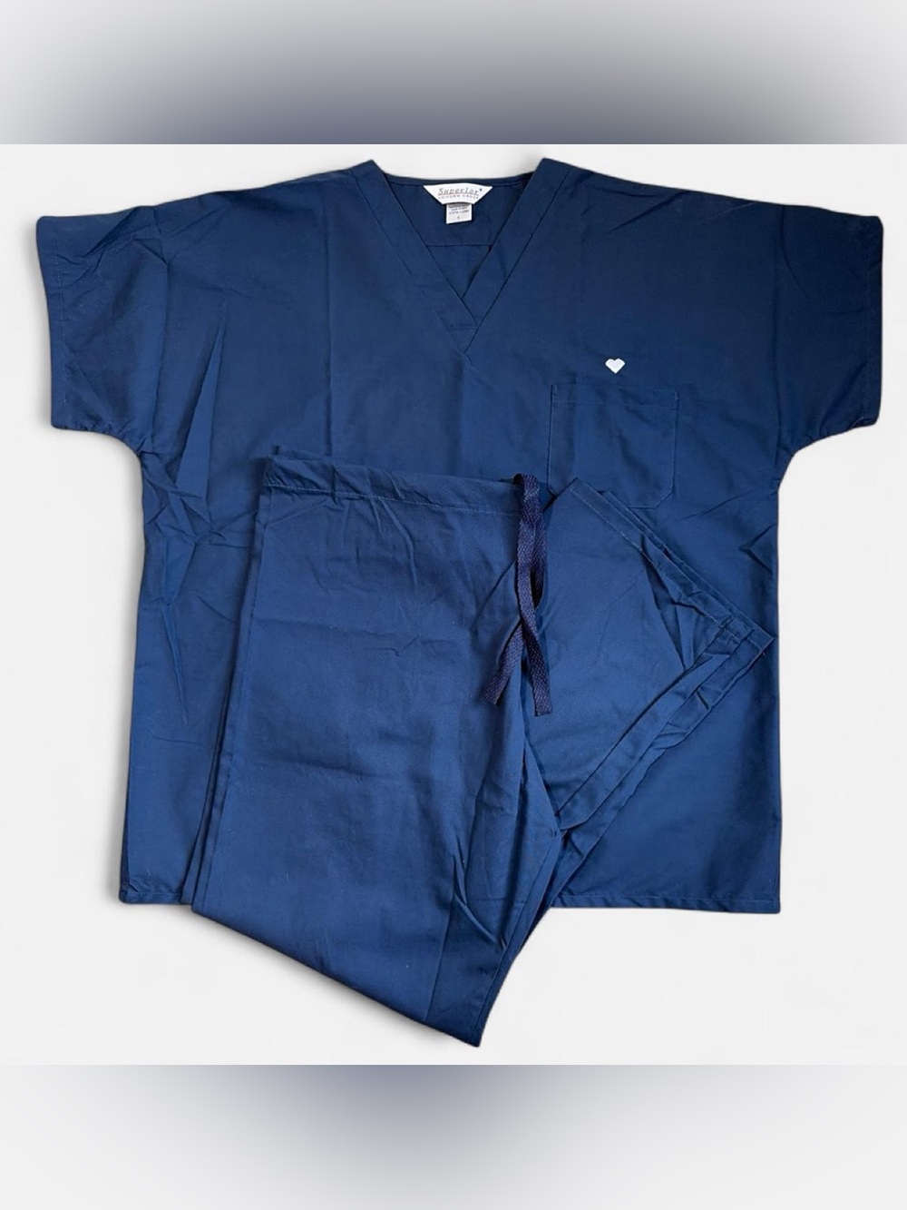 Superior Medical Group Unisex Navy V-Neck Scrub Top and Drawstring Pants Set